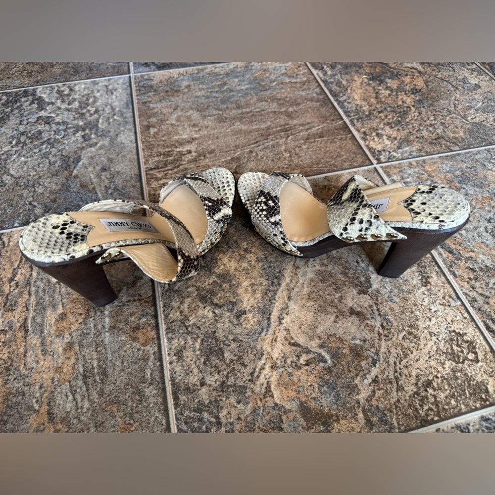 Jimmy Choo Snakeskin Open Toe Double Strap Studded Mule Sandals- Women’s Size 8